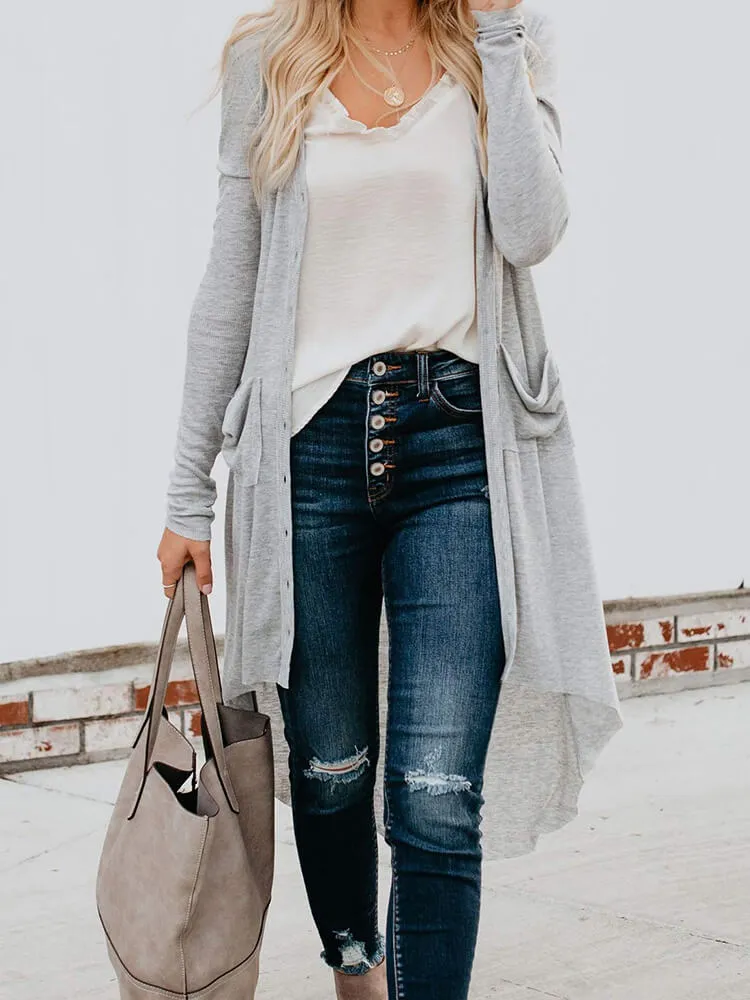 Long Sleeve Button Down Coat with Pockets