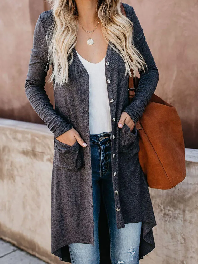 Long Sleeve Button Down Coat with Pockets