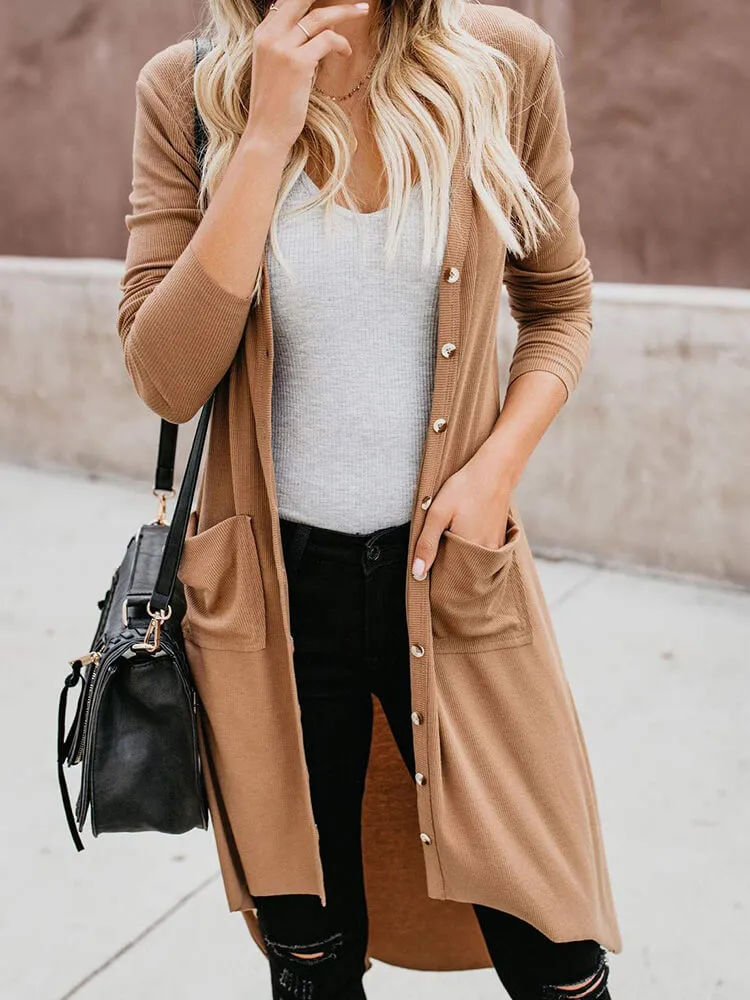 Long Sleeve Button Down Coat with Pockets