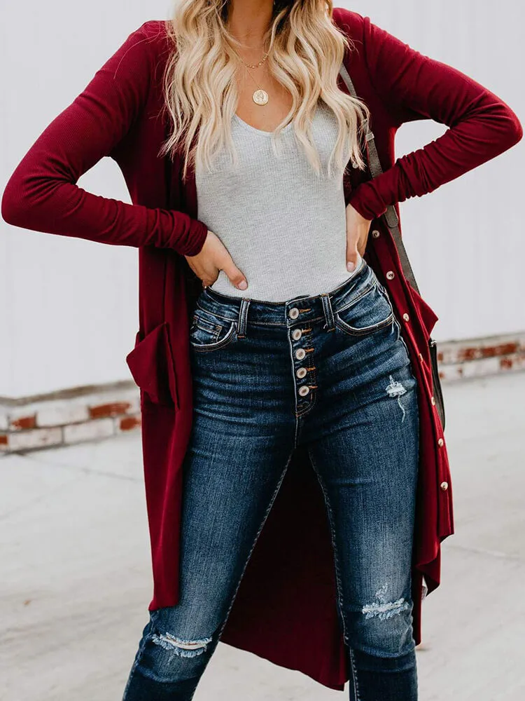 Long Sleeve Button Down Coat with Pockets