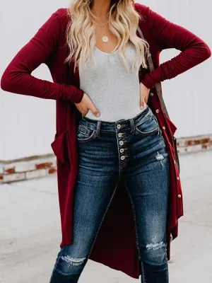 Long Sleeve Button Down Coat with Pockets