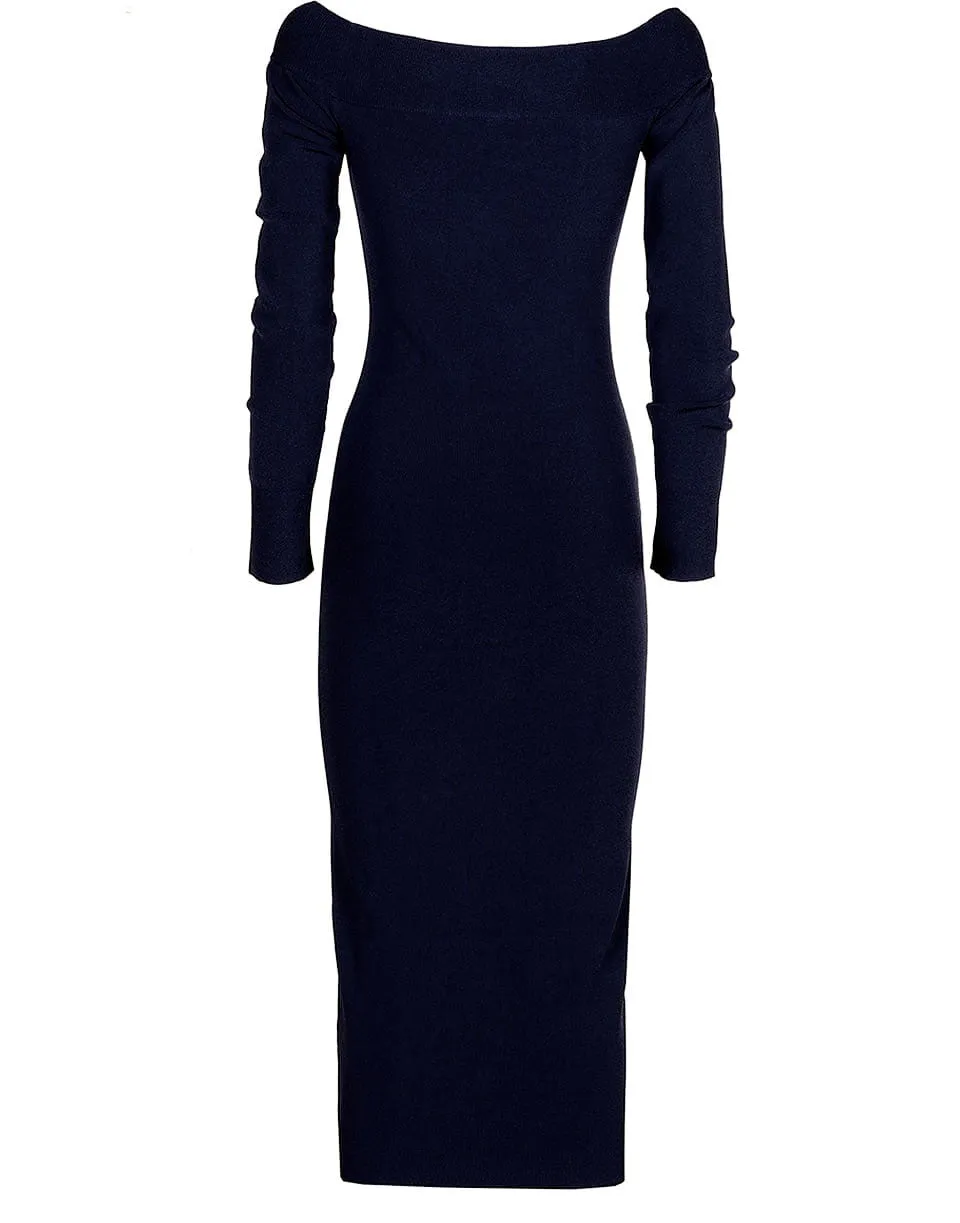 Long Sleeve Off Shoulder Knit Midi Dress