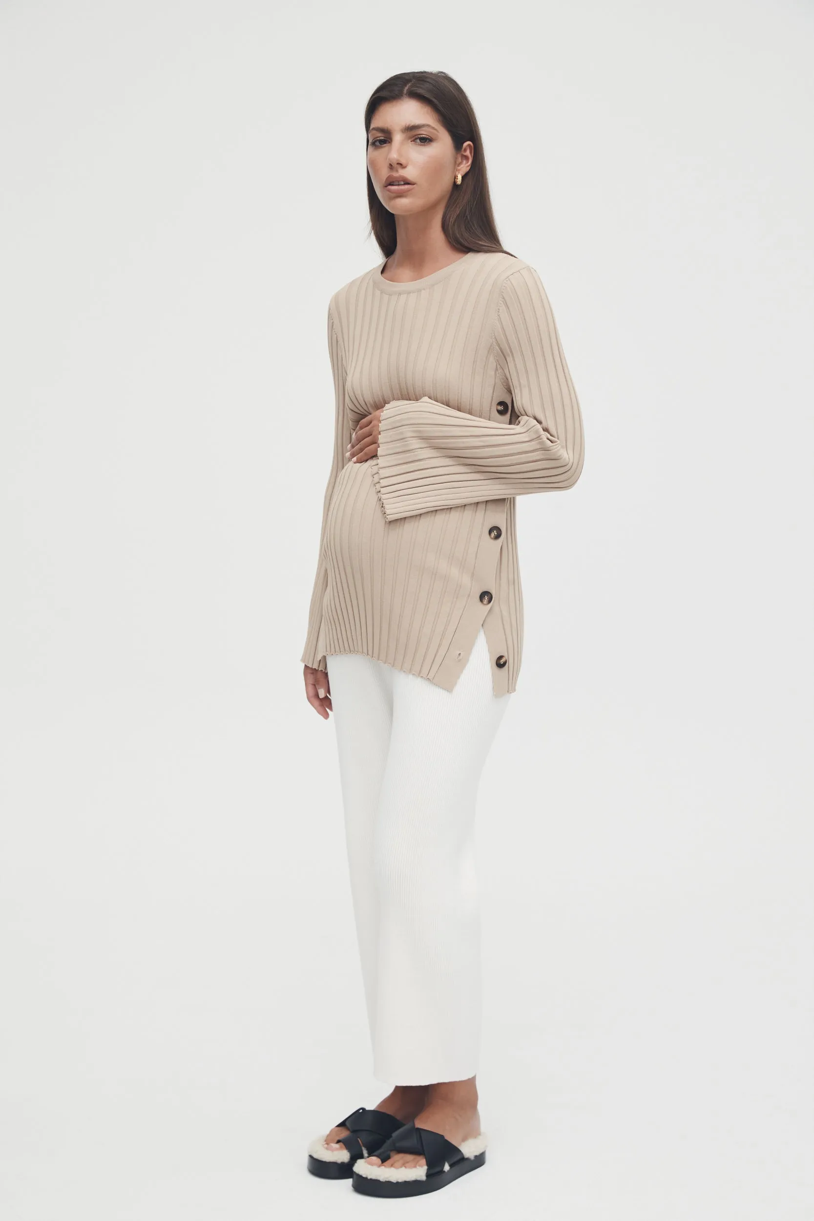 Luxe L/S Button Knit (Latte)