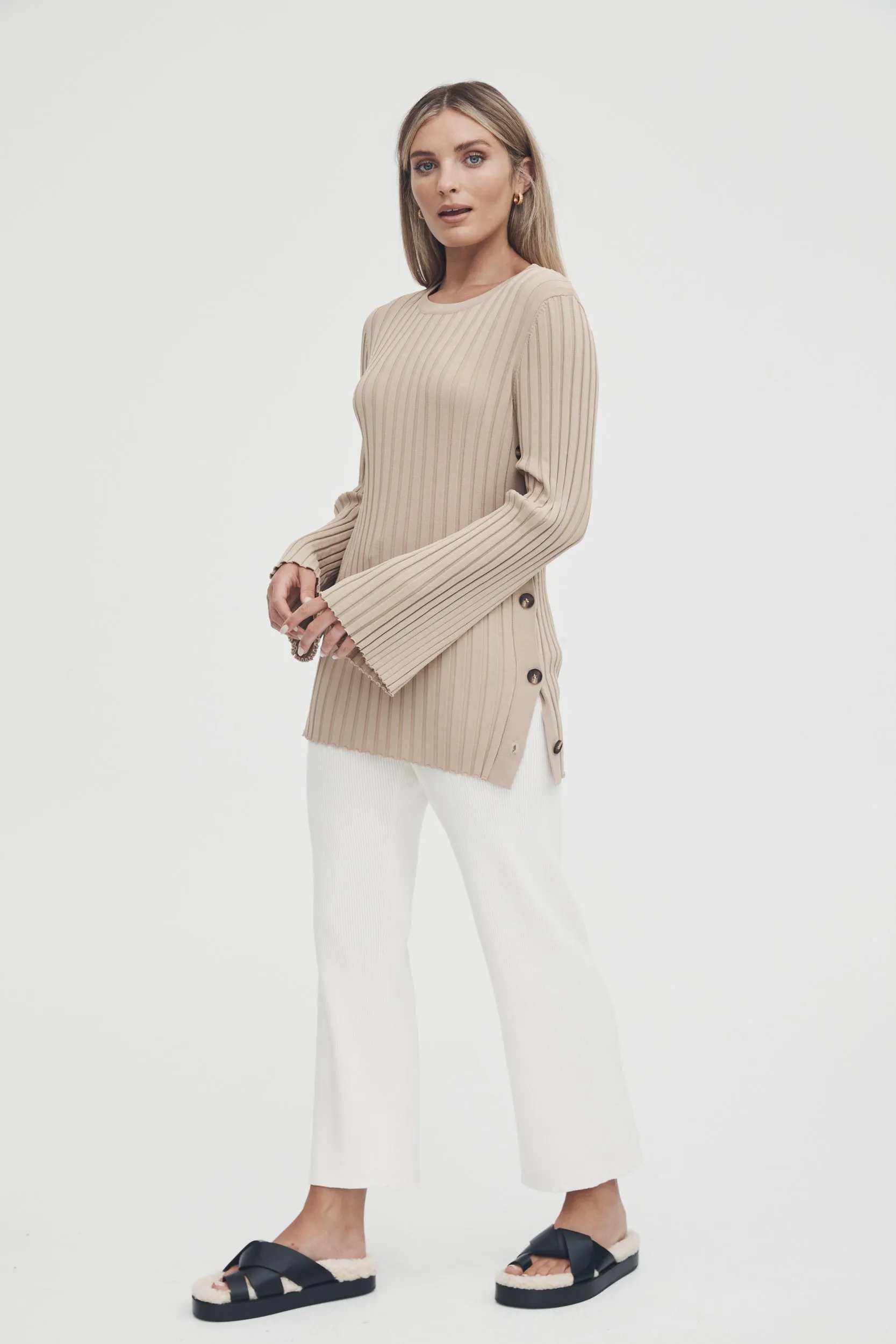 Luxe L/S Button Knit (Latte)