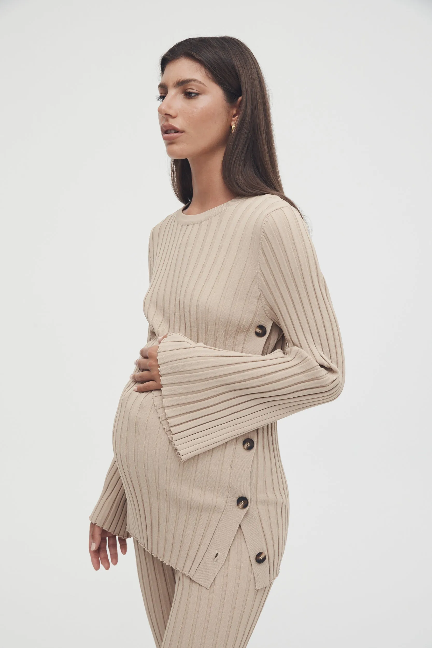 Luxe L/S Button Knit (Latte)