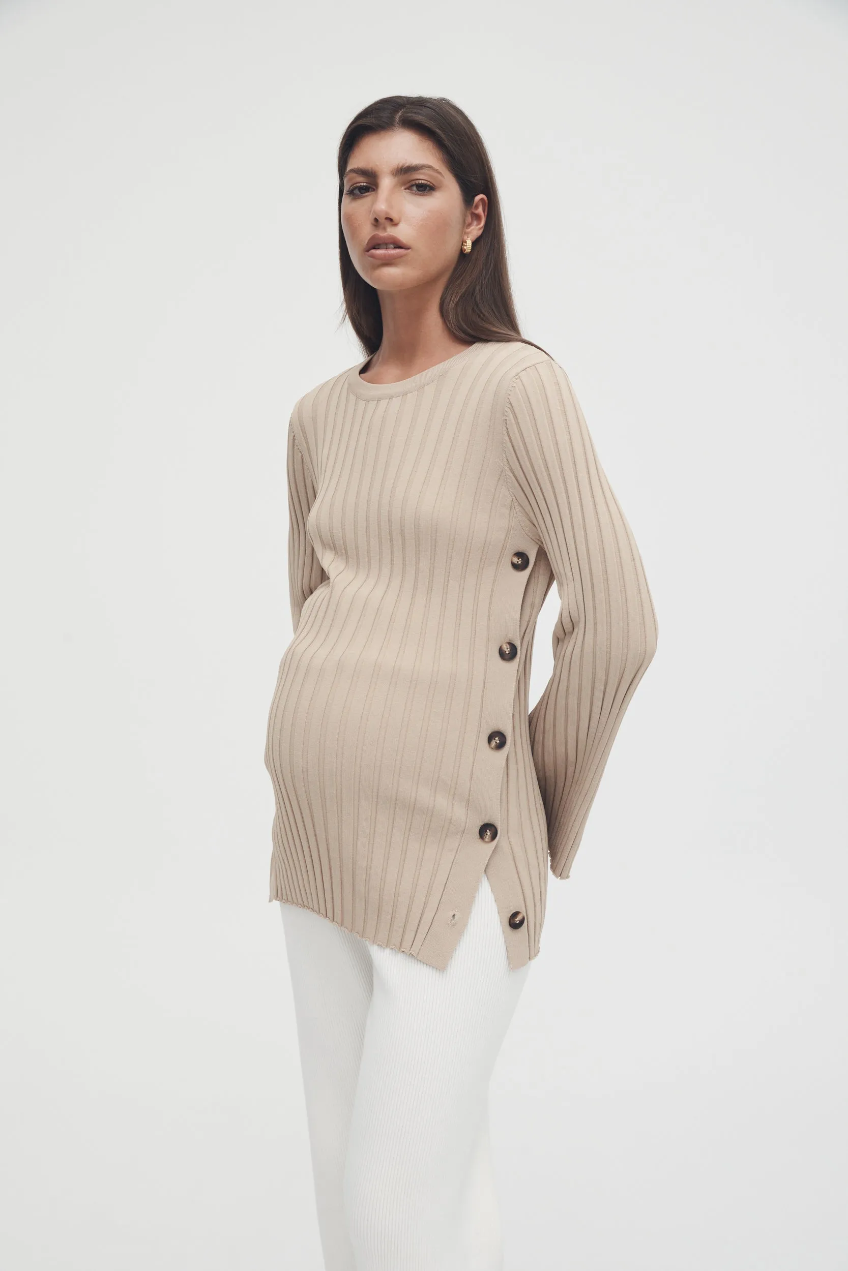 Luxe L/S Button Knit (Latte)