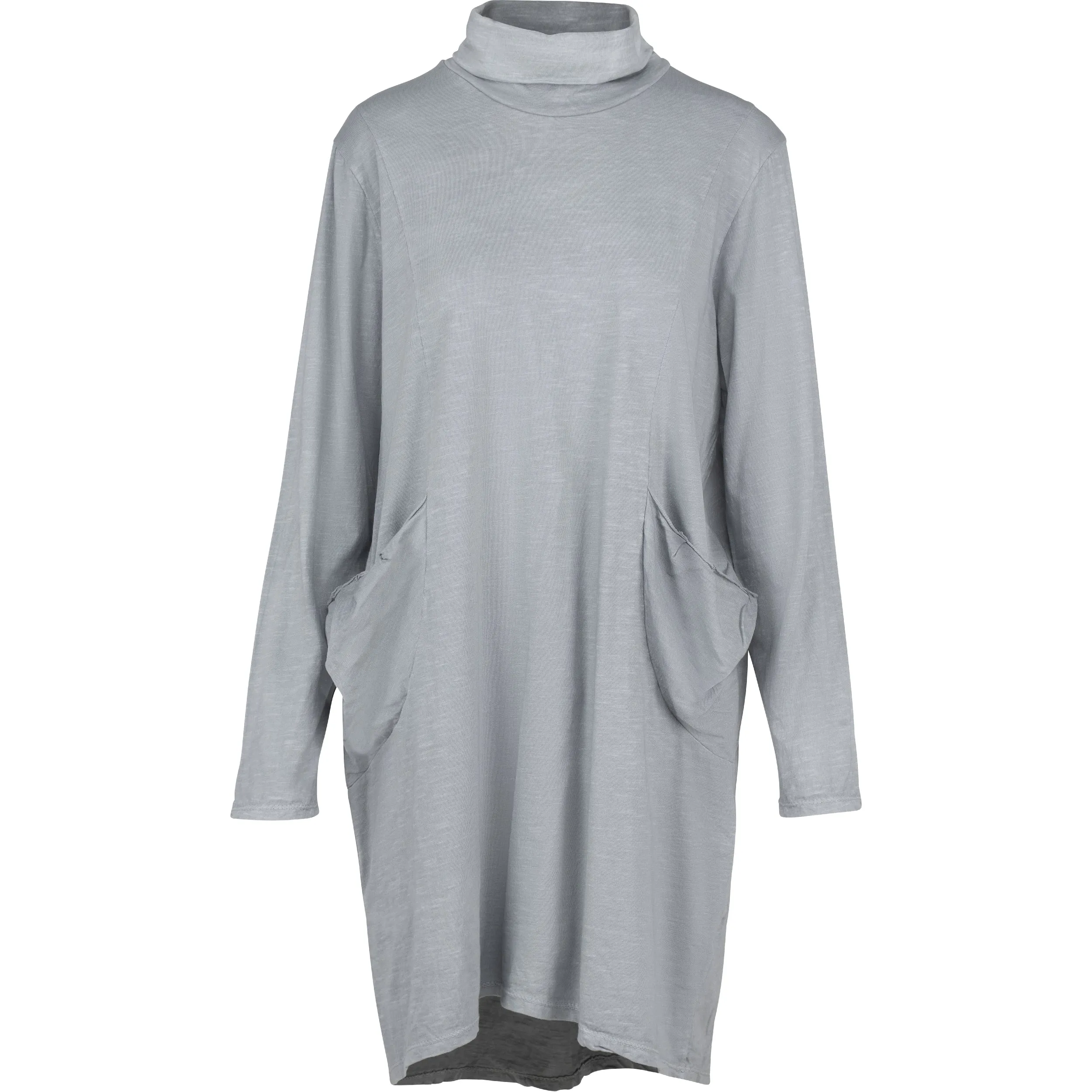 M Made in Italy – Turtle-Neck Dress With Scooped Hi/Low Hemline