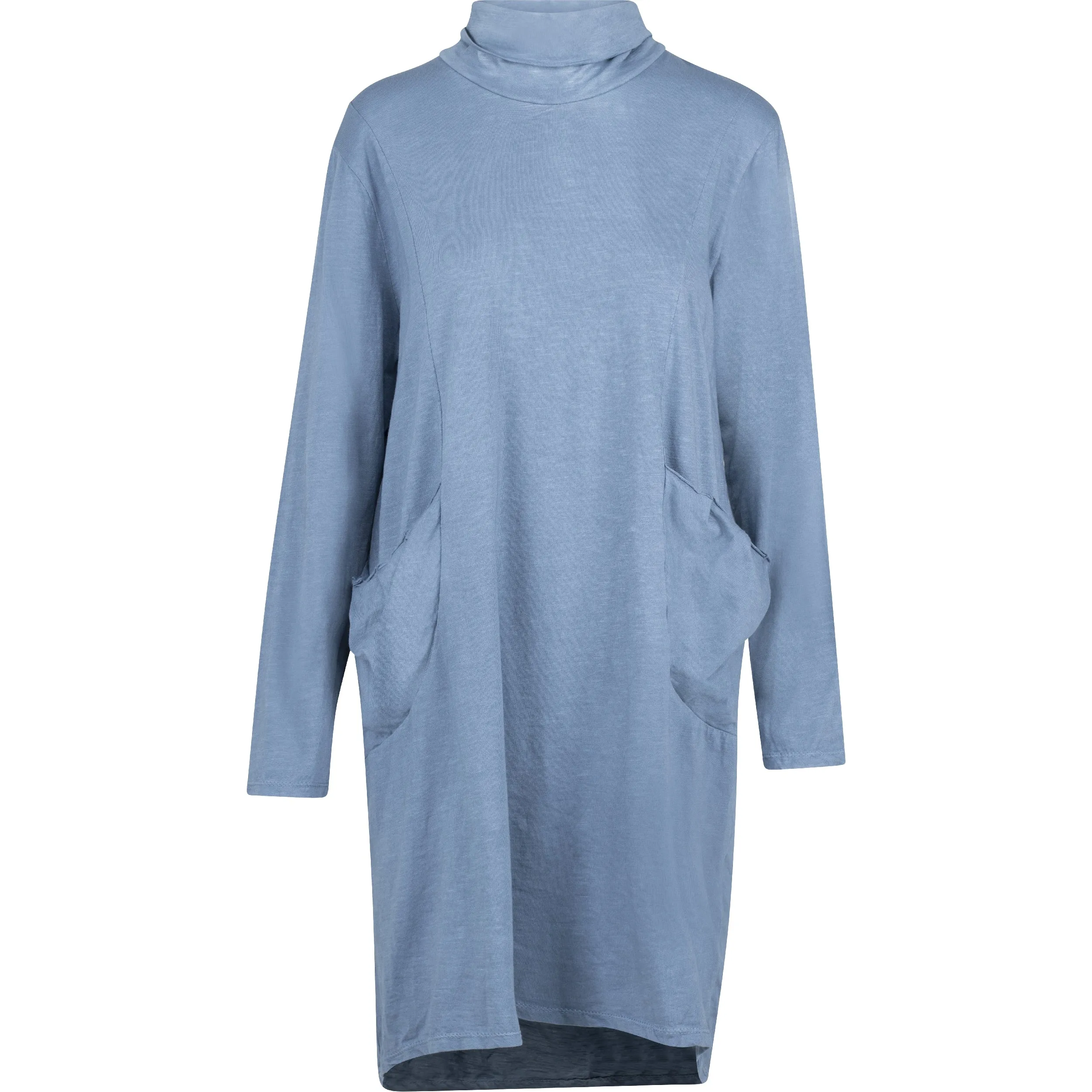 M Made in Italy – Turtle-Neck Dress With Scooped Hi/Low Hemline