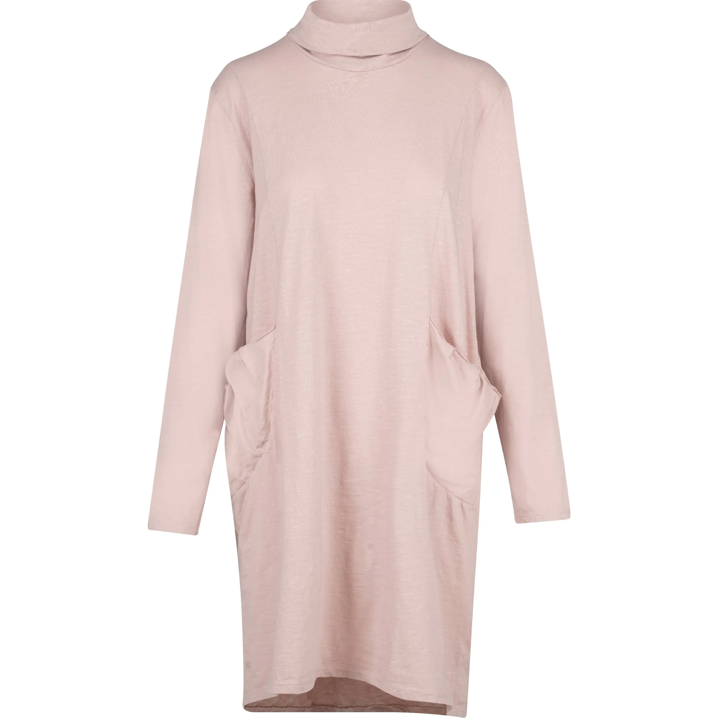 M Made in Italy – Turtle-Neck Dress With Scooped Hi/Low Hemline