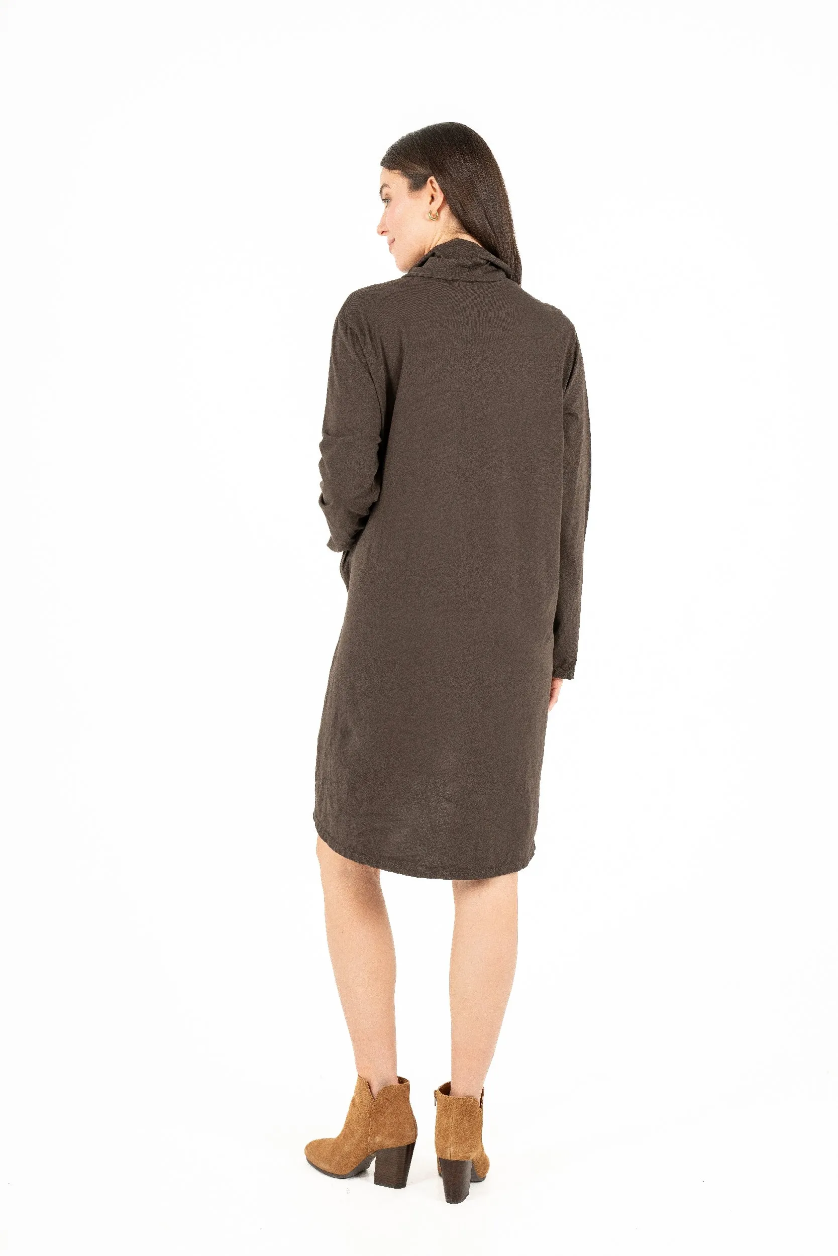 M Made in Italy – Turtle-Neck Dress With Scooped Hi/Low Hemline