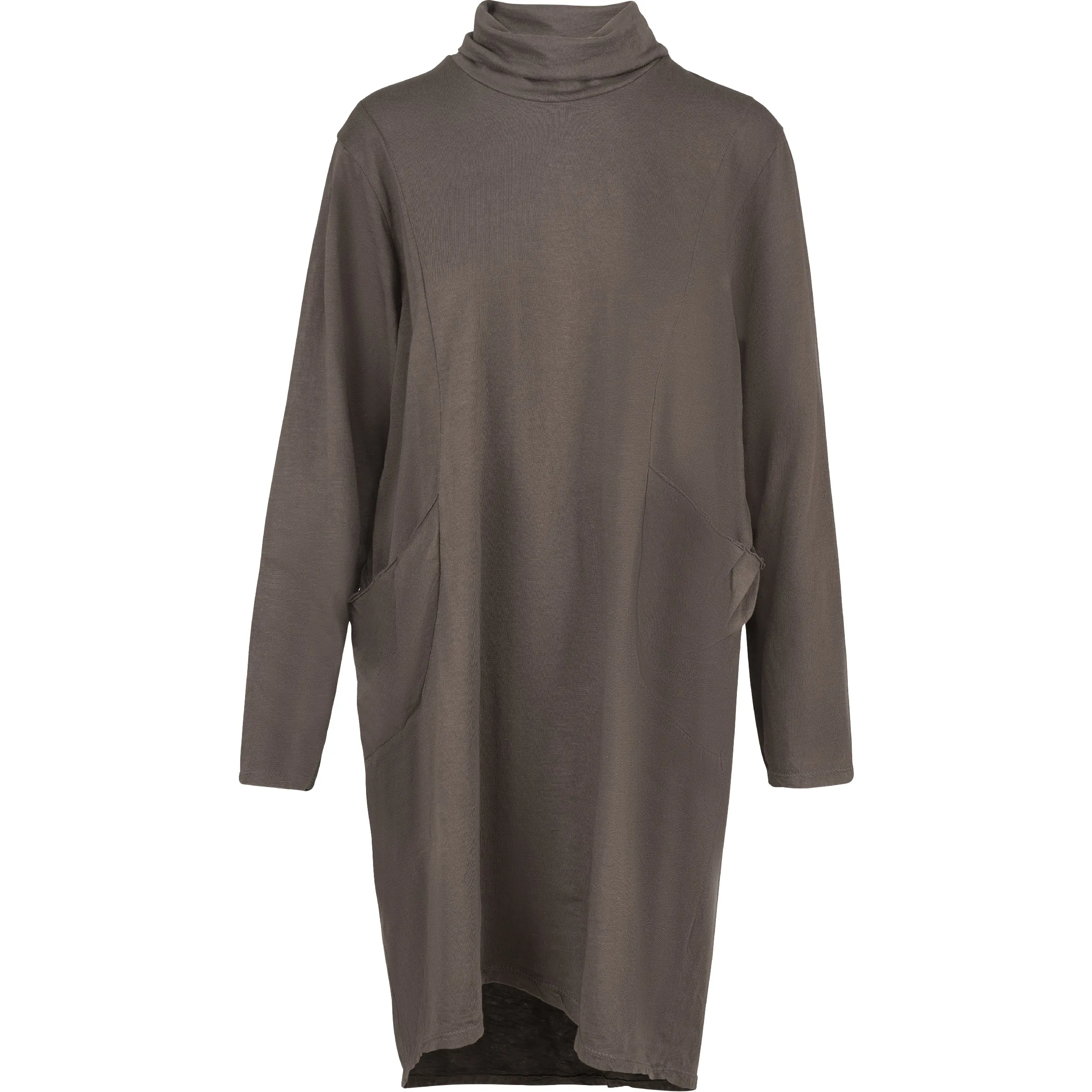 M Made in Italy – Turtle-Neck Dress With Scooped Hi/Low Hemline