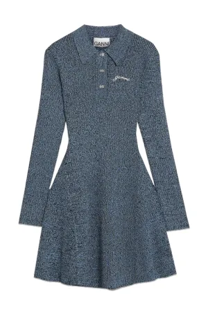 Marled Ribbed-knit Mini Shirt Dress