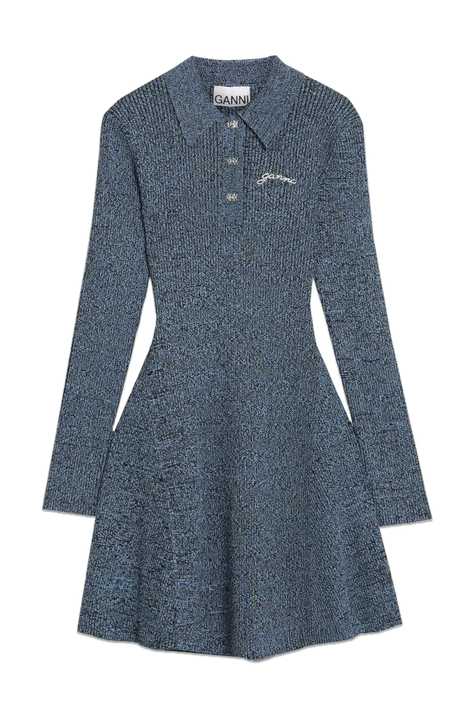 Marled Ribbed-knit Mini Shirt Dress