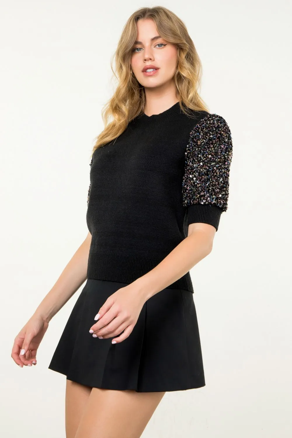 Maura Sequin Sleeve Knit  THML Top