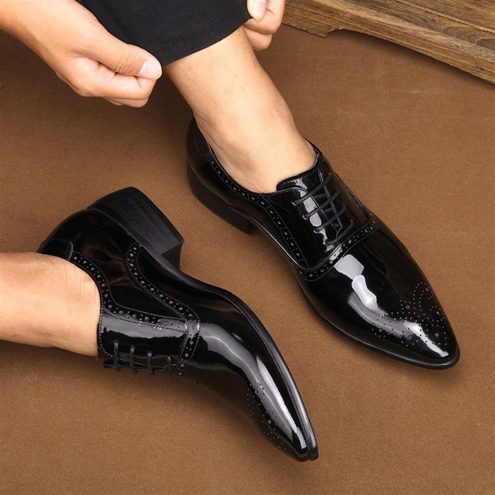 Men Pointed Brogue Lace Up Formal Shoes