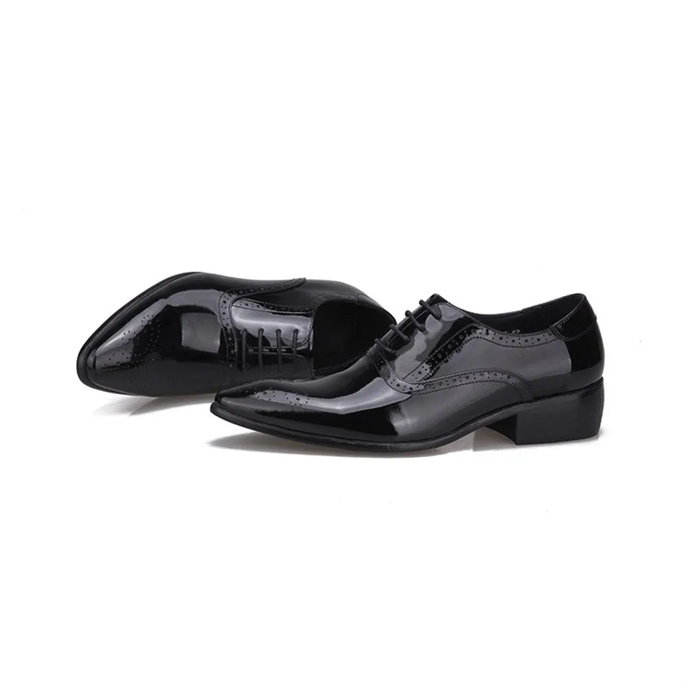 Men Pointed Brogue Lace Up Formal Shoes