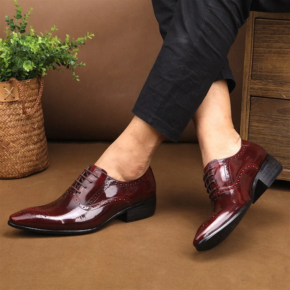 Men Pointed Brogue Lace Up Formal Shoes