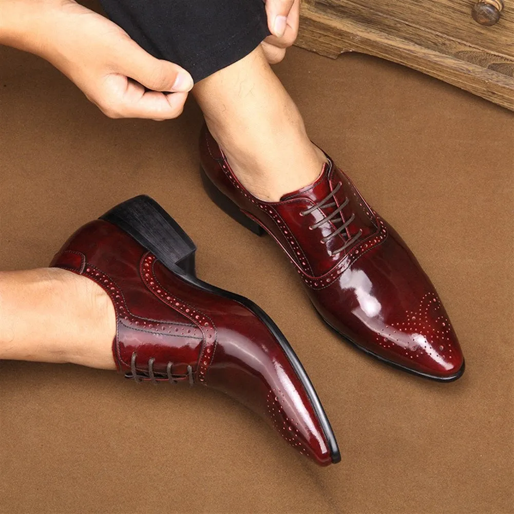 Men Pointed Brogue Lace Up Formal Shoes