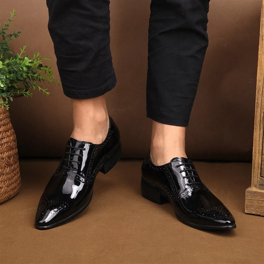 Men Pointed Brogue Lace Up Formal Shoes