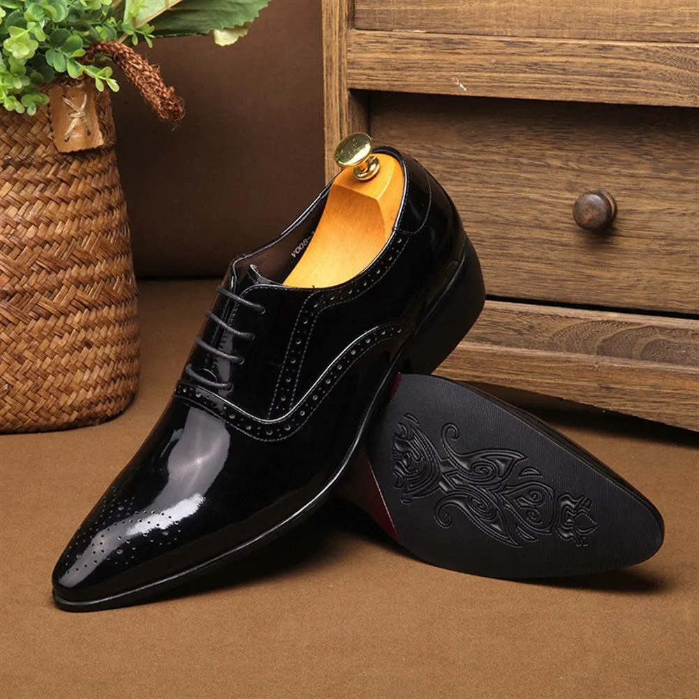 Men Pointed Brogue Lace Up Formal Shoes