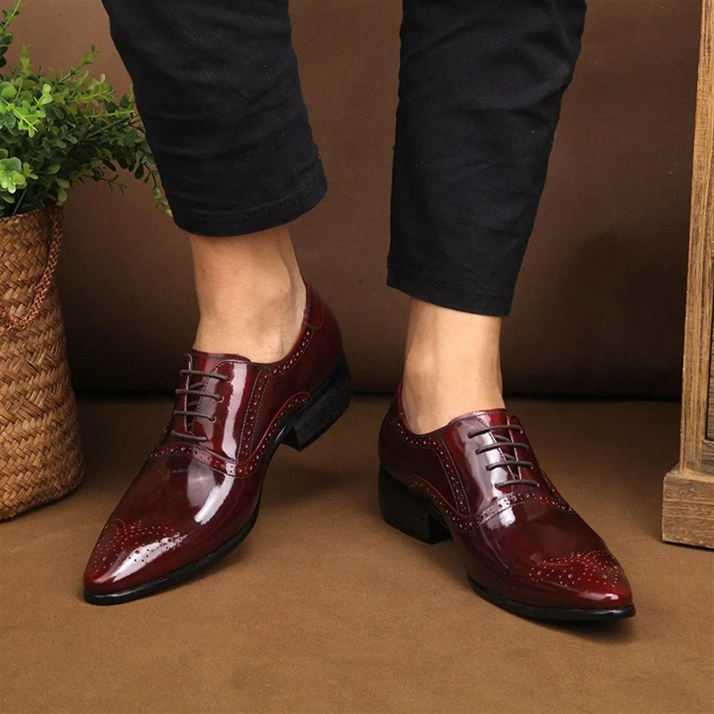 Men Pointed Brogue Lace Up Formal Shoes