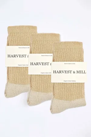 Men's 3 Pack Organic Cotton Socks Tan-Green Crew