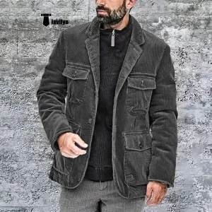 Men's Vintage Corduroy Notched Lapel Button Down Jacket Sport Coat