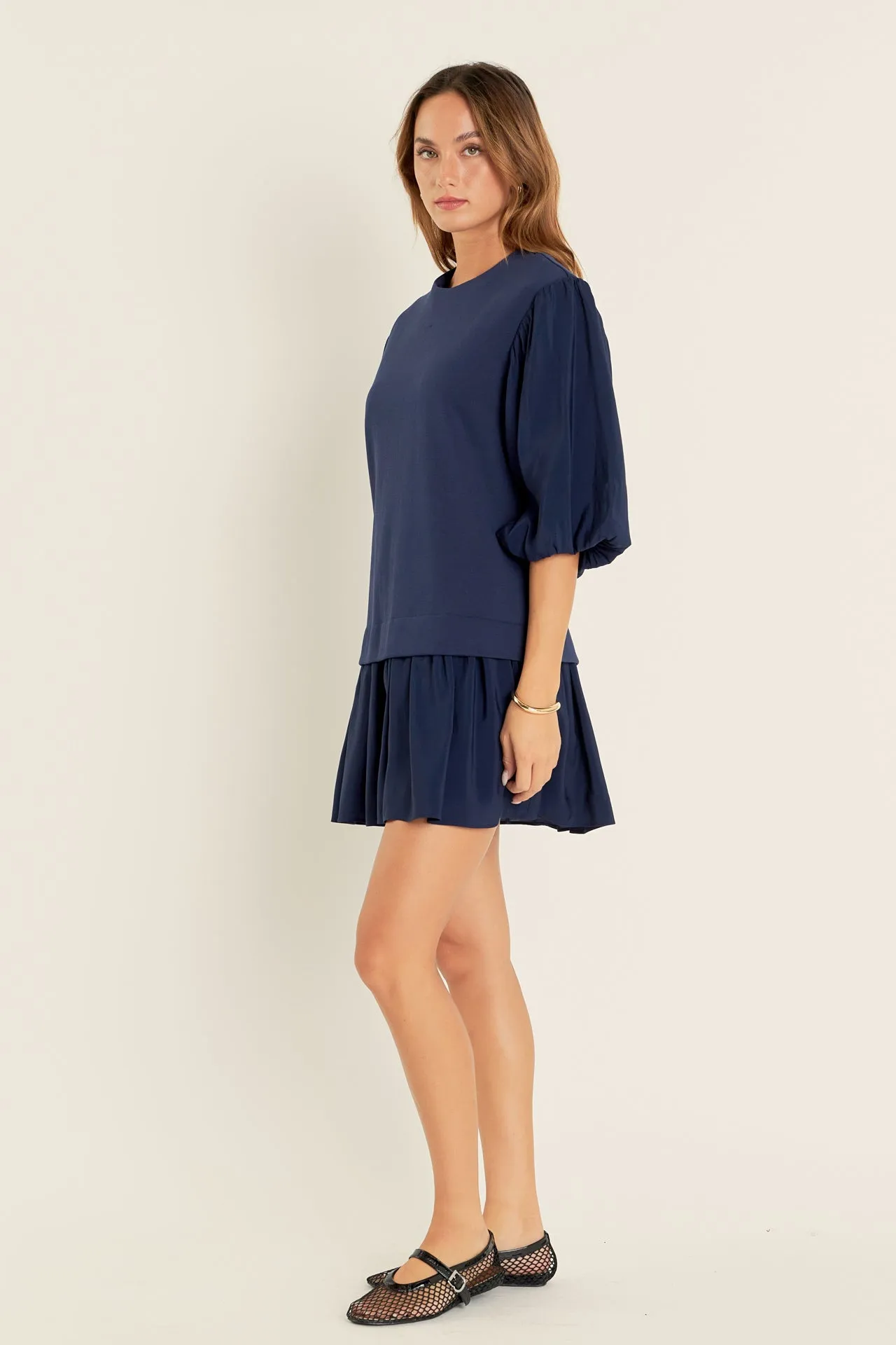 Mixed Media Blouson Mini Dress