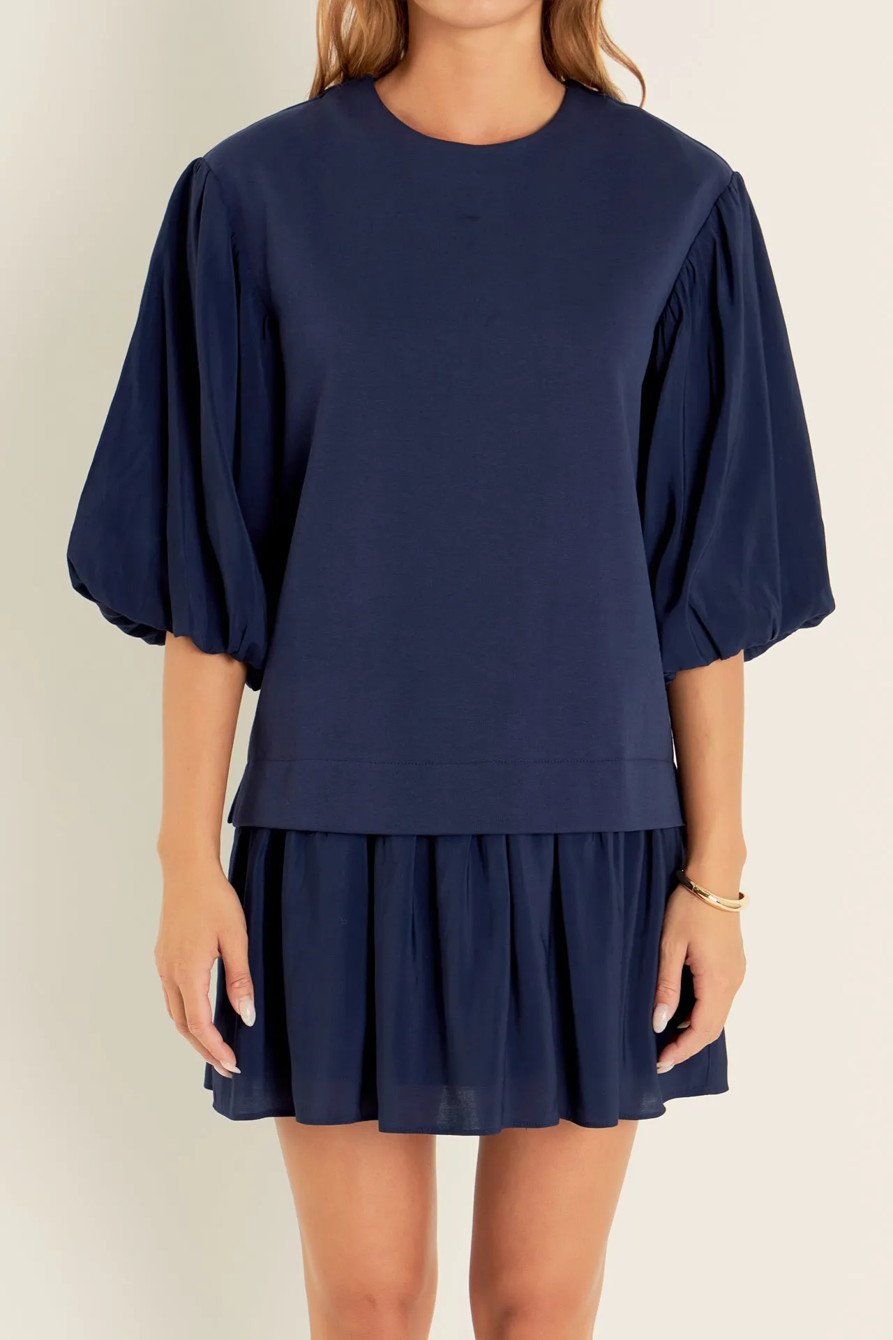 Mixed Media Blouson Mini Dress