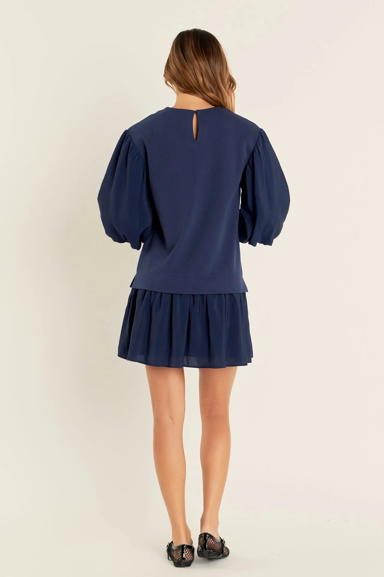 Mixed Media Blouson Mini Dress