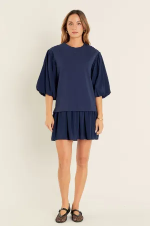 Mixed Media Blouson Mini Dress