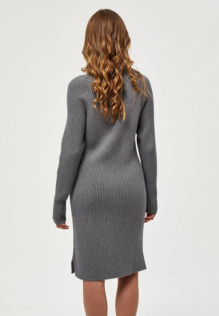 MSAva Knit Turtleneck Dress - Light Grey Melange