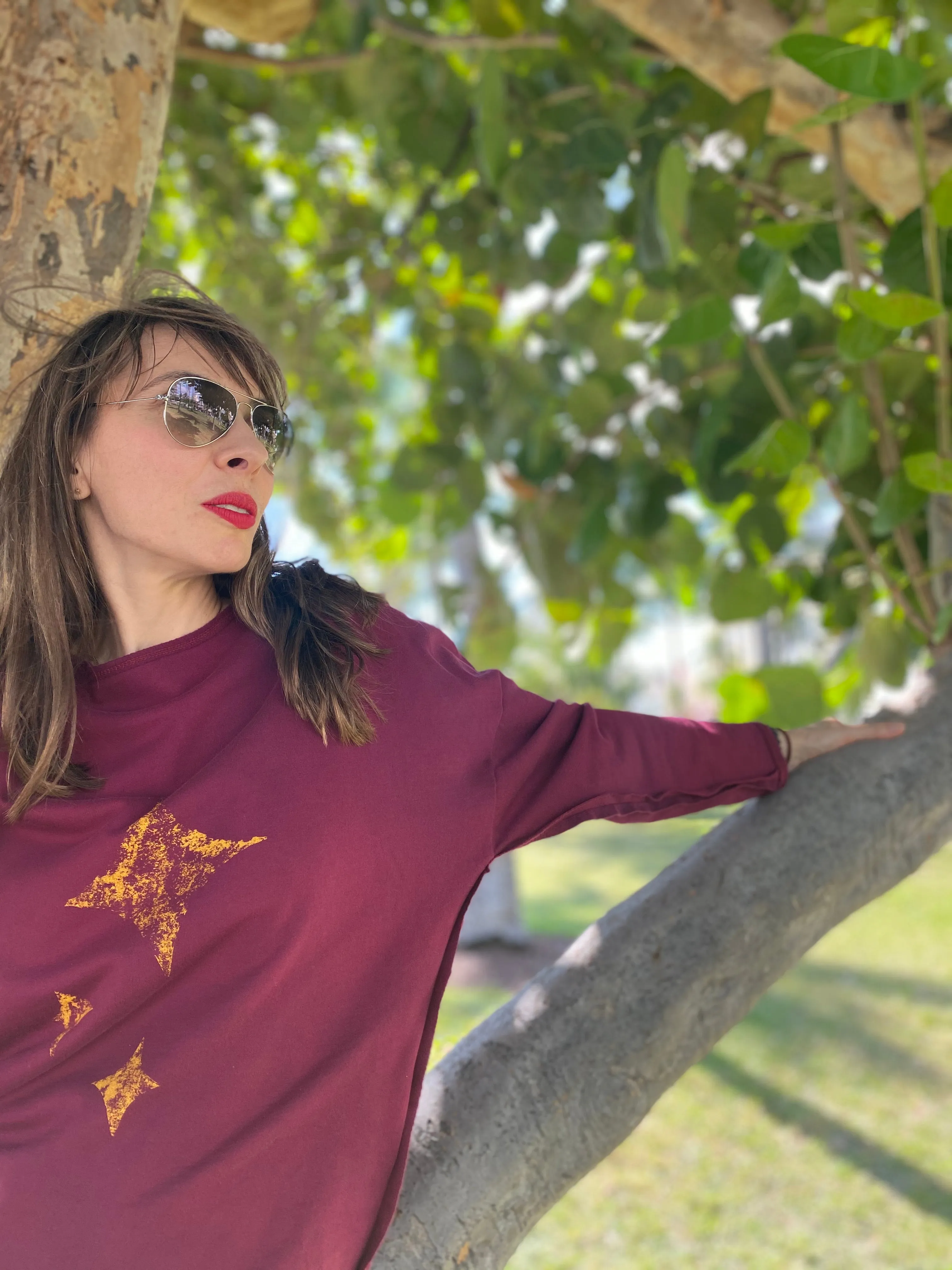 My Star Burgundy Printed Sweatshirt Women