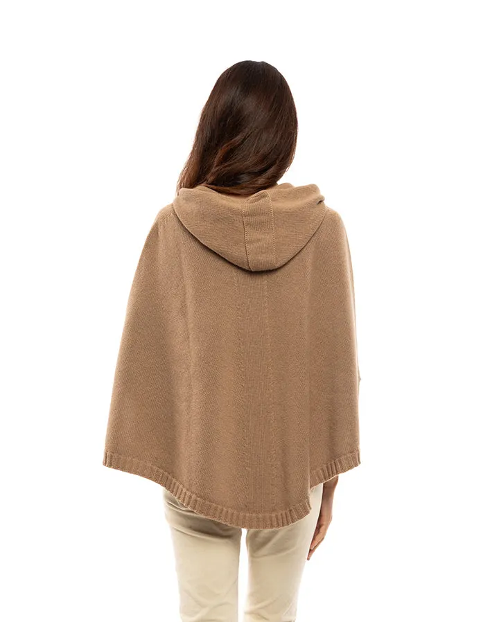 NEW FALL 24 - Pure Cashmere Hoodie Poncho Blue Melange