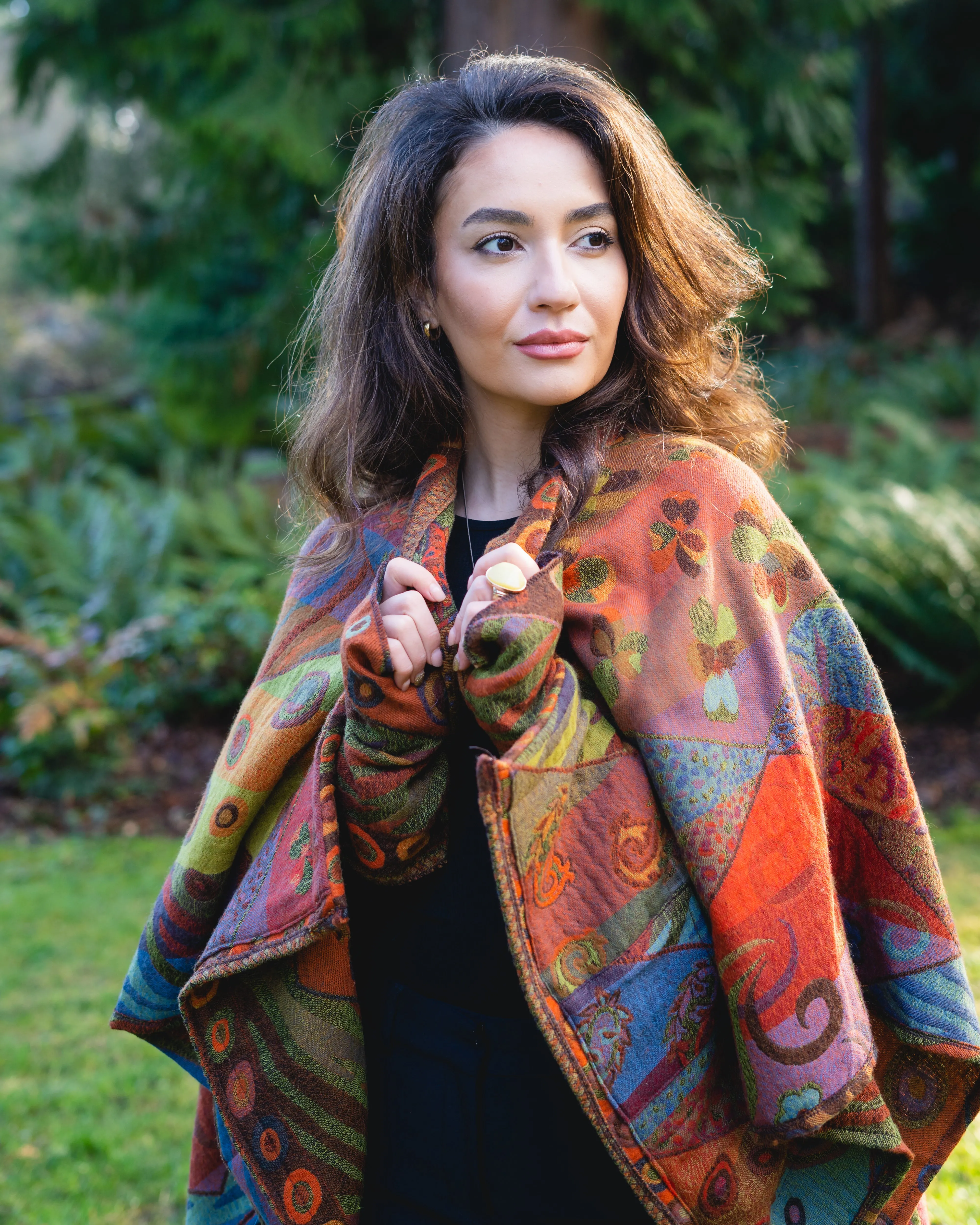 NEW ! In Style Regular Poncho in Reversible Autumn colors   Free Bag
