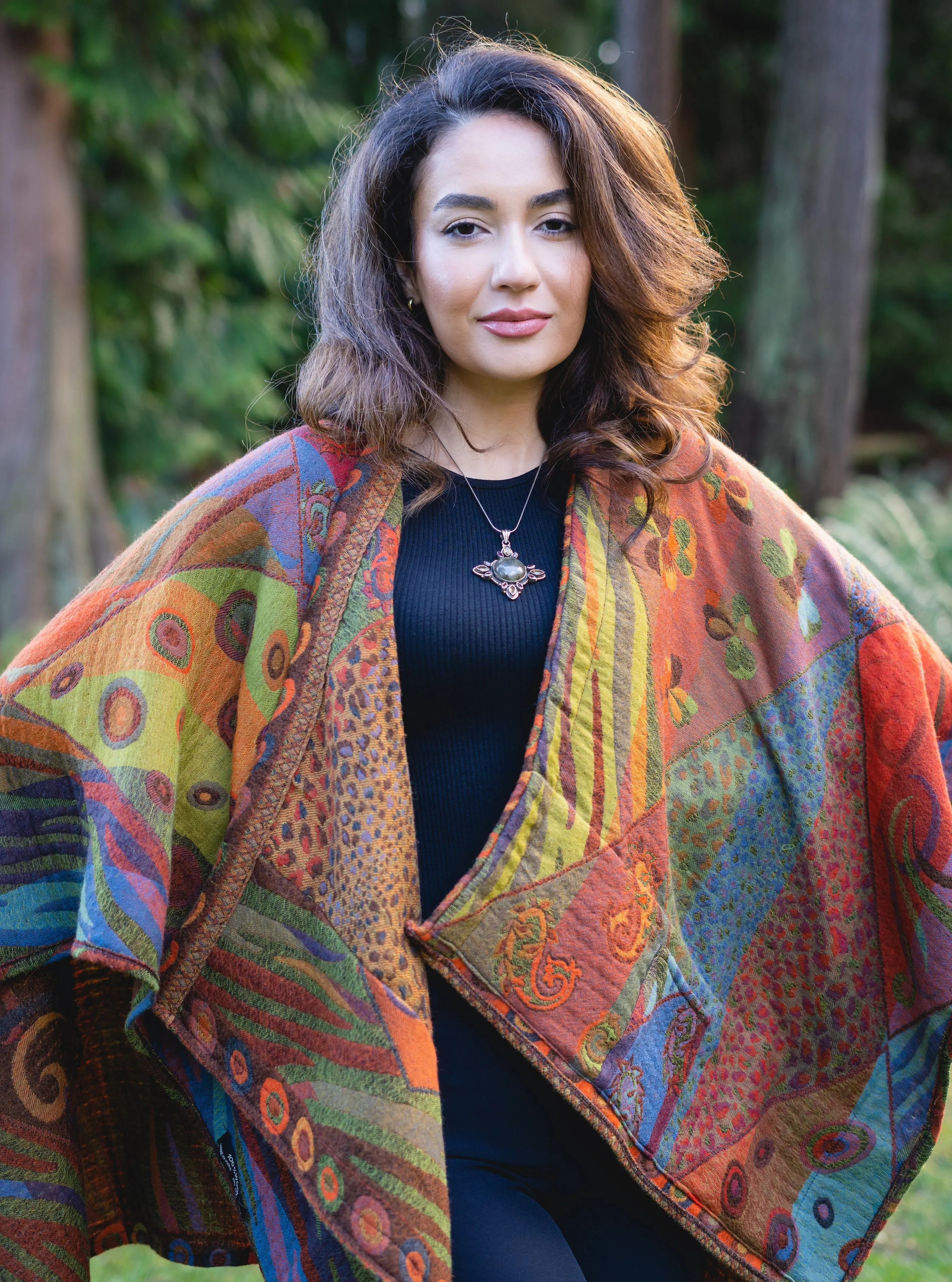 NEW ! In Style Regular Poncho in Reversible Autumn colors   Free Bag