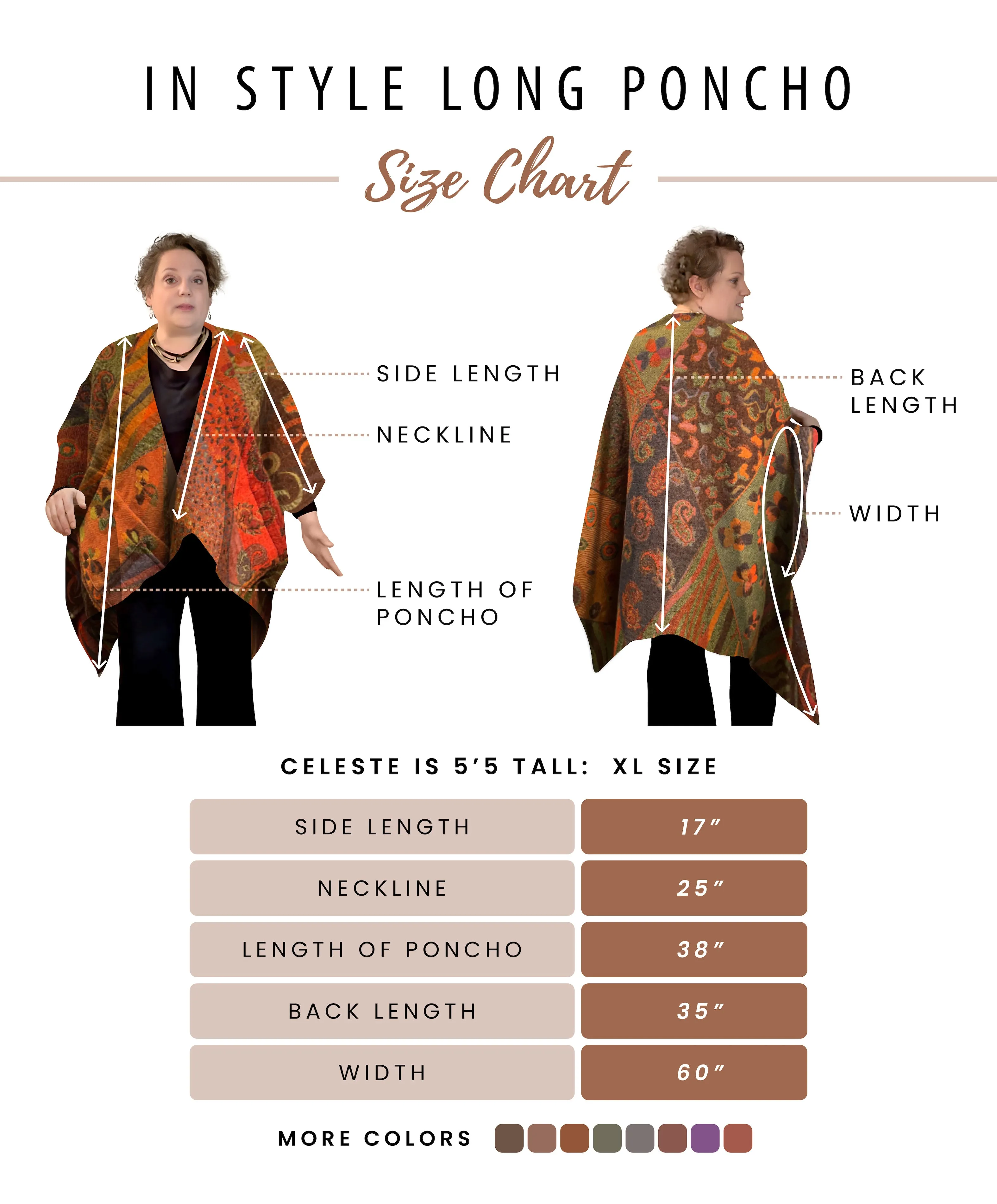 NEW ! In Style Regular Poncho in Reversible Autumn colors   Free Bag