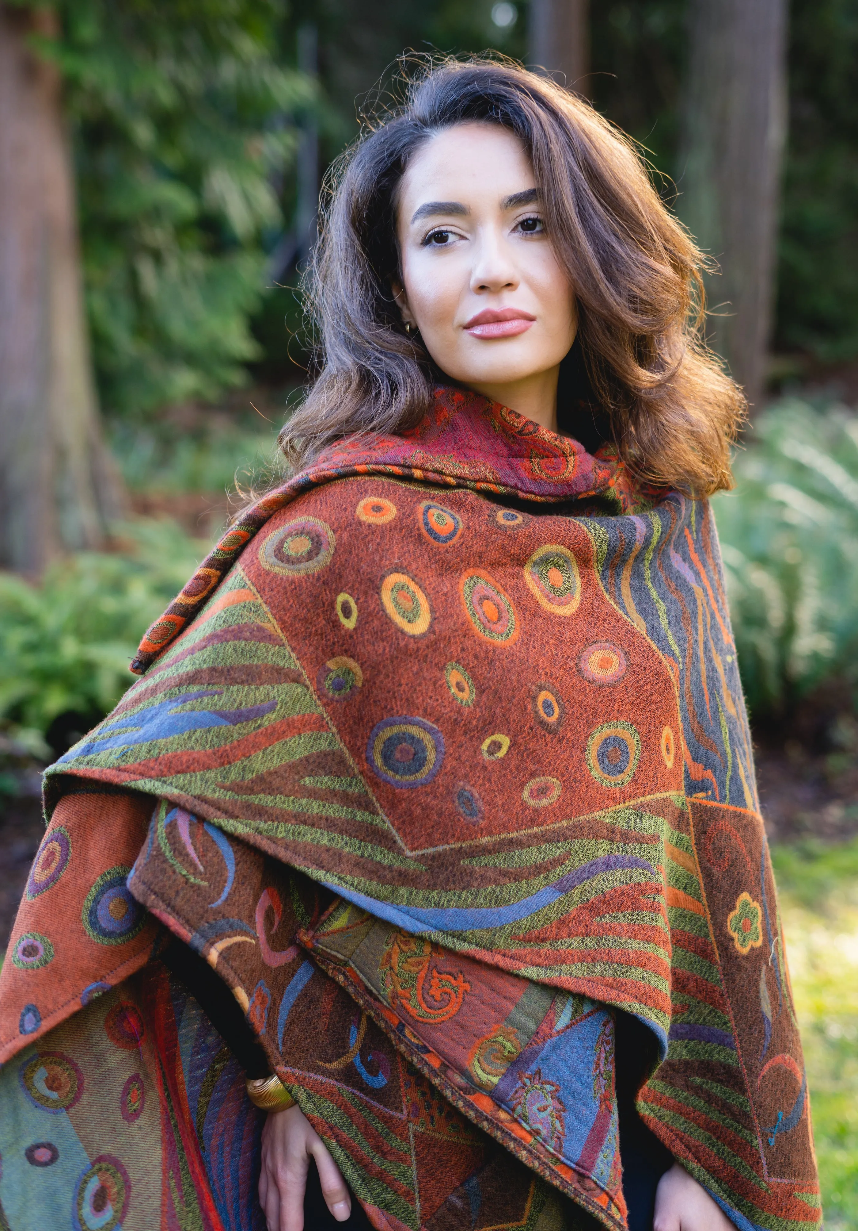 NEW ! In Style Regular Poncho in Reversible Autumn colors   Free Bag