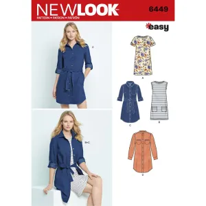 New Look Pattern 6449 Misses' Easy Shirt Dress and Knit Dress