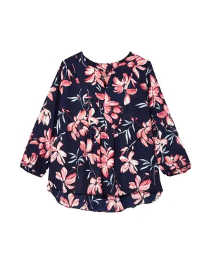 Noeli V Neck Blouse | Navy / Pink