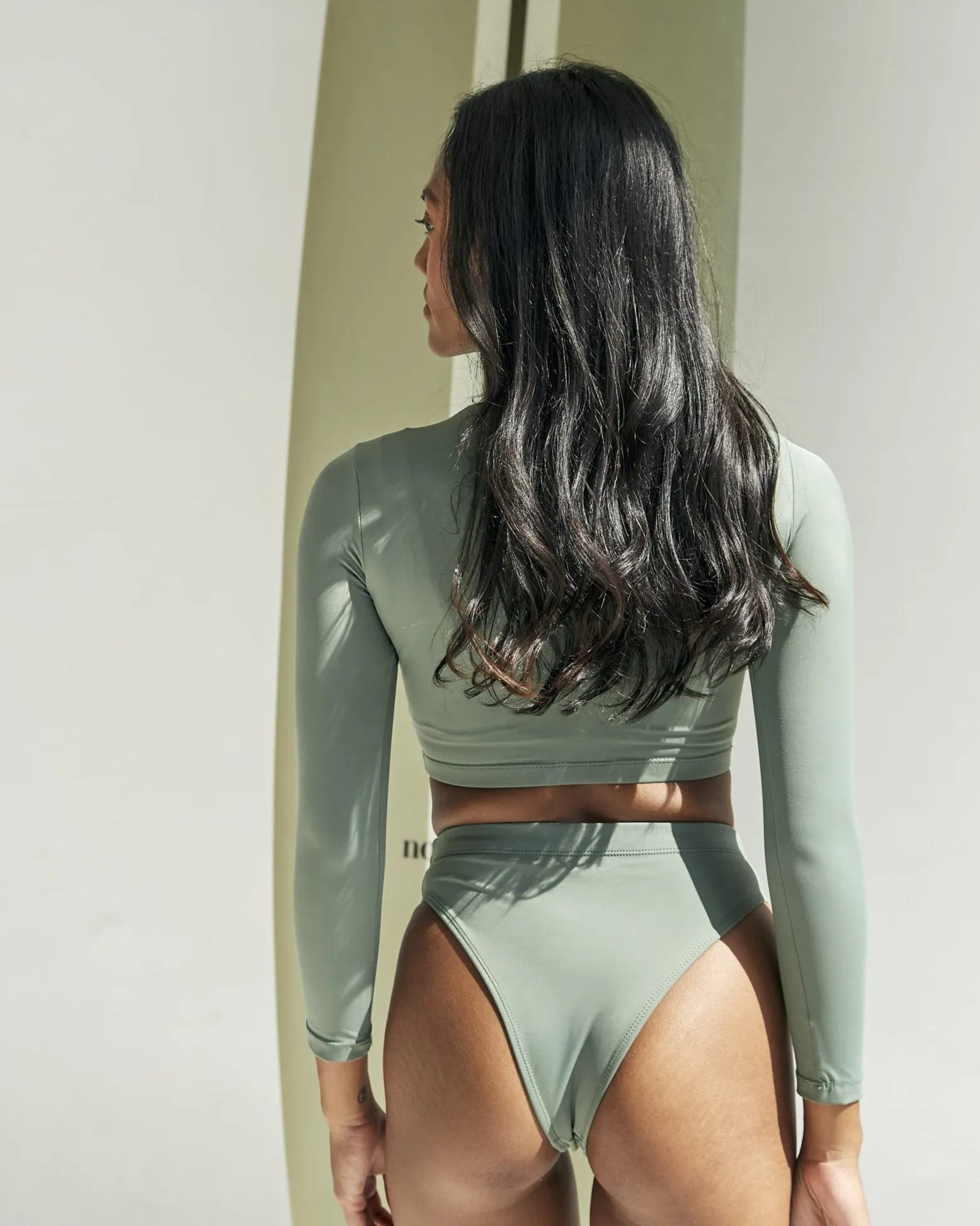 Noserider Cropped Rash Guard in Sage Green