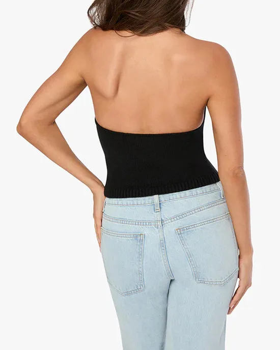 Open Back Halter Sweater Top Black