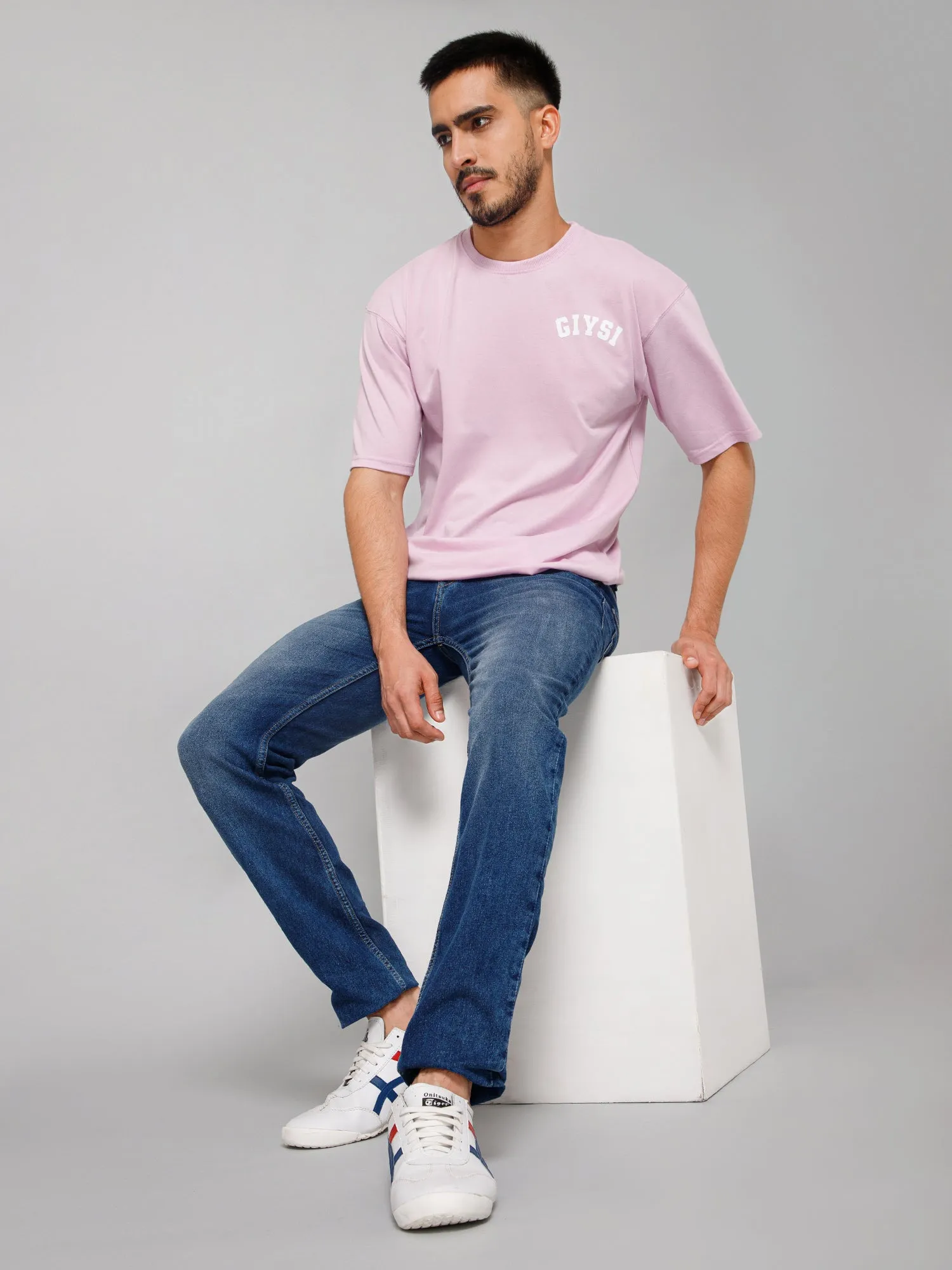 Oversized Print Mauve Cotton T-shirt