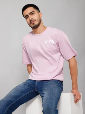 Oversized Print Mauve Cotton T-shirt