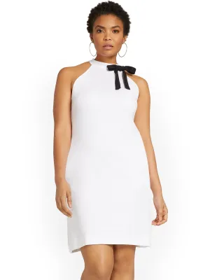Petite Contrast-Bow Halterneck Dress - City Knits