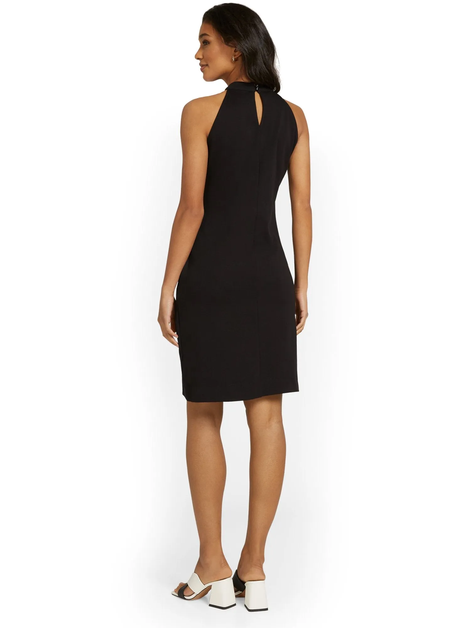 Petite Contrast-Bow Halterneck Dress - City Knits