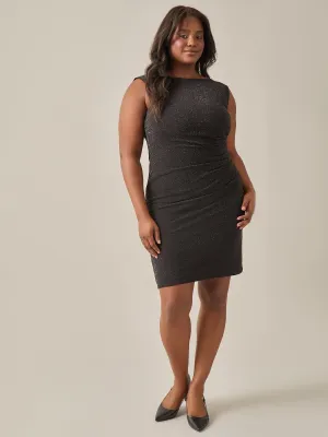 Plus Size Lurex Knit Sleeveless Side Pleat Dress, Black