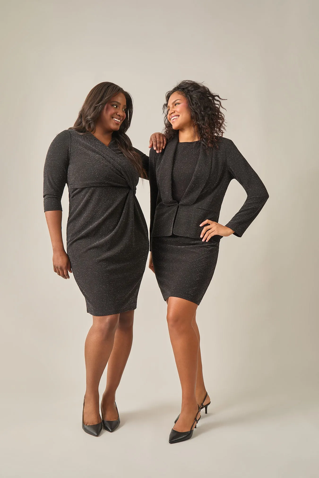 Plus Size Lurex Knit Sleeveless Side Pleat Dress, Black