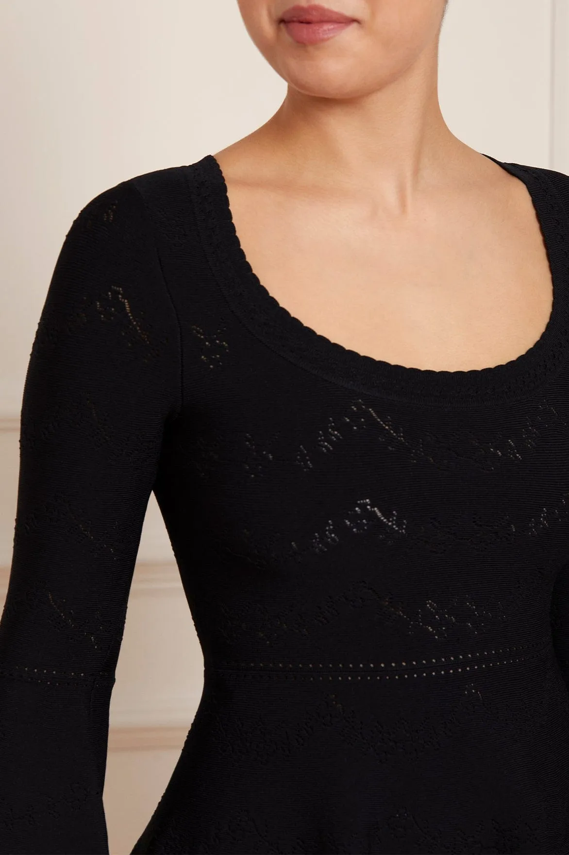 Pretty Pointelle Knit Scoop Neck Mini Dress