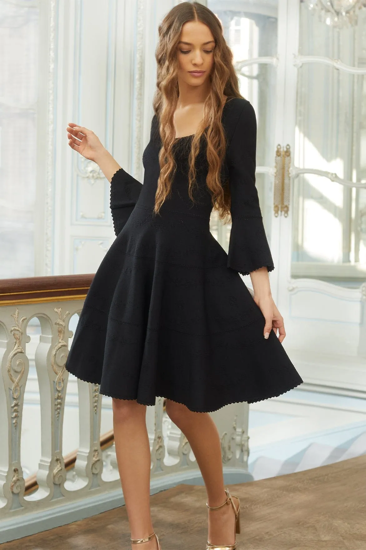 Pretty Pointelle Knit Scoop Neck Mini Dress